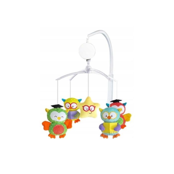 Muzikinė karuselė kūdikio lovytei "Moksliukai" su minkštais žaislais