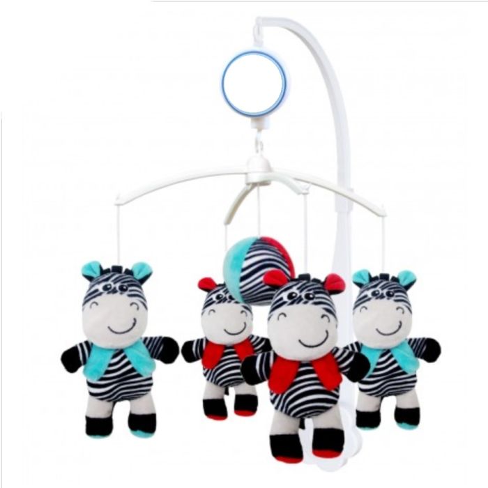Muzikinė karuselė kūdikiui "Zebra" su minkštais žaislais