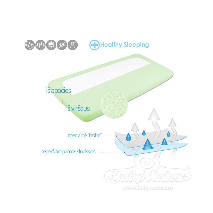 Neperšlampama paklodė su guma "Frotte" žalios sp.