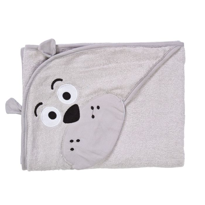 3D Rankšluostis kūdikiui  su gobtuvu "Bear" 100x100cm "frotte" pilkas