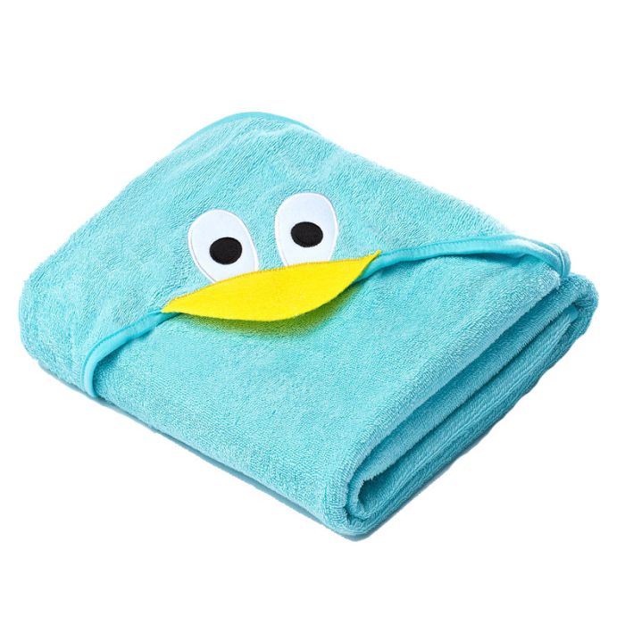 3D Rankšluostis kūdikiui "Duck" su gobtuvu 100x100cm "frotte" turkio sp.