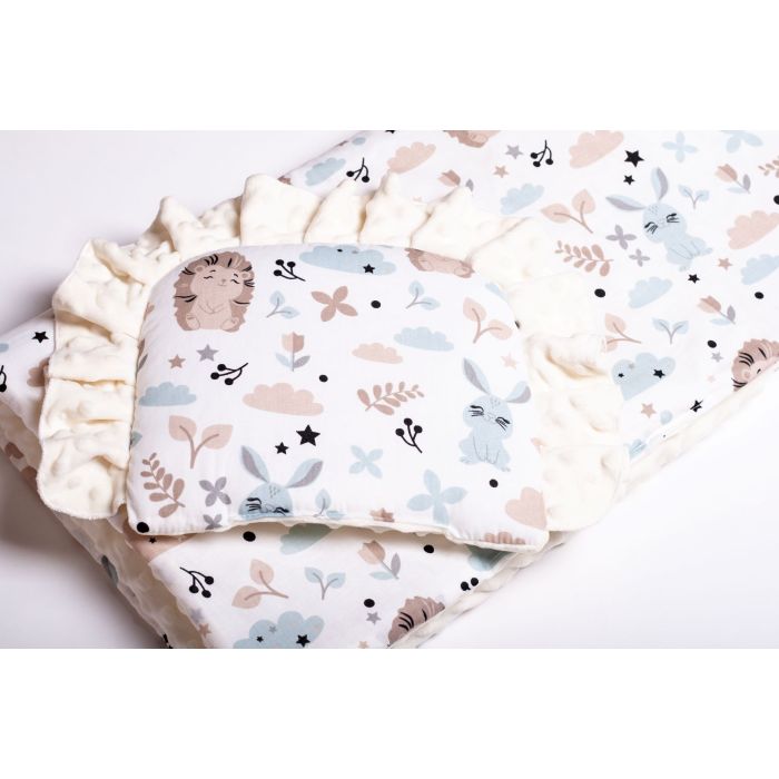 Pledukas kūdikiui "Bunny& Hedgehog" su pagalve, smėlio spalvos