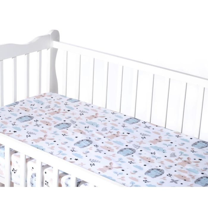 Paklodė su guma 120x60 "Bunny& Hedgehog" - medvilninė 