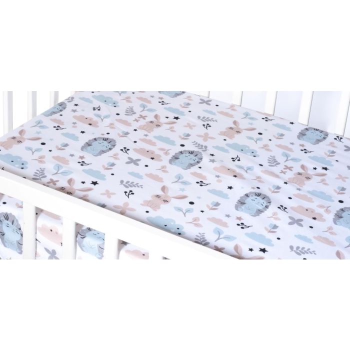 Paklodė su guma 120x60 "Bunny& Hedgehog" - medvilninė 