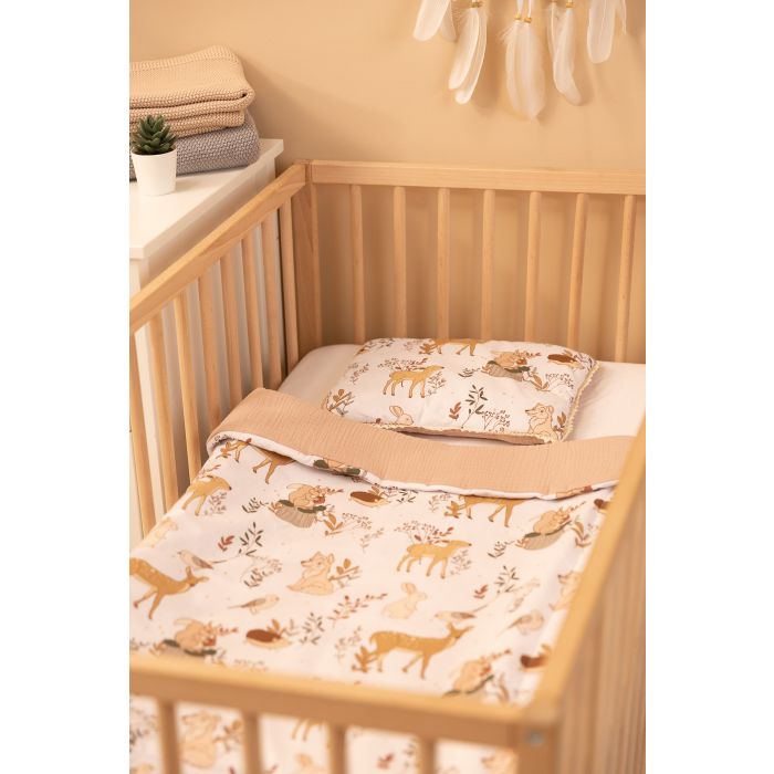 Muslino ir medvilnės pledukas ir pagalvė kūdikiui  "Wolf" beige