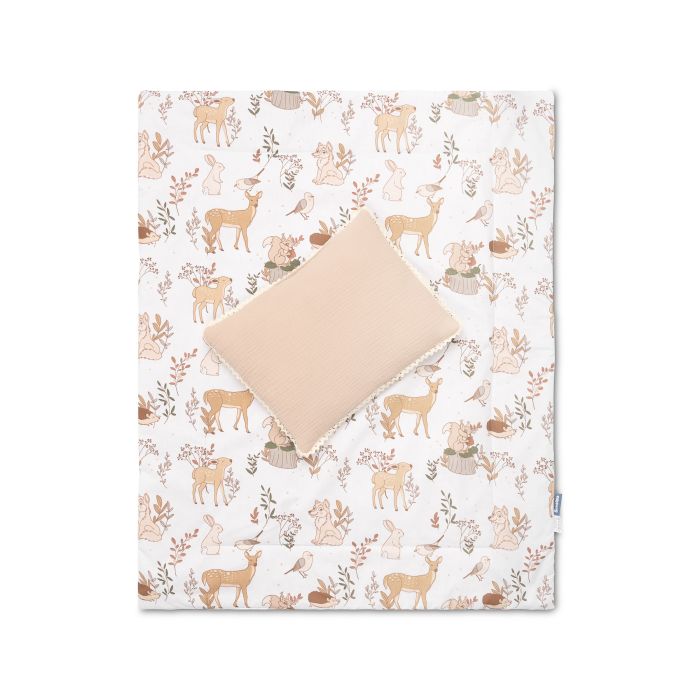 Muslino ir medvilnės pledukas ir pagalvė kūdikiui  "Wolf" beige