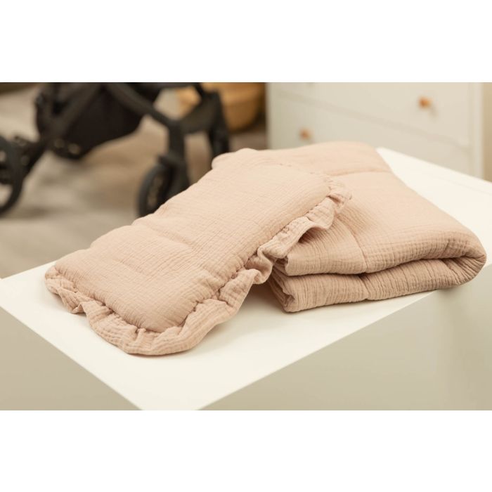 Muslino komplektas kūdikiui "Luxury soft" pledas 56x76 cm ir pagalvė 38x28 cm smėlio spalvos