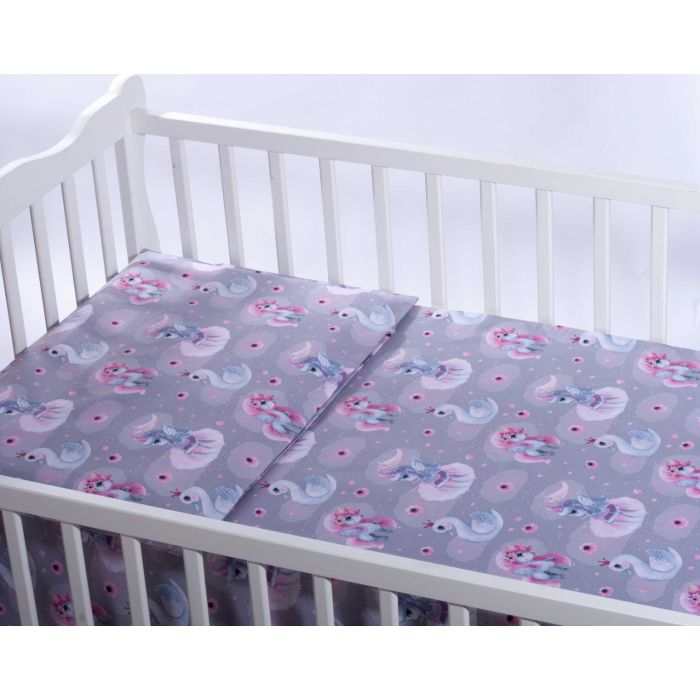 Patalynė kūdikiams 135x100 "Lovely" pilki vienaragiai