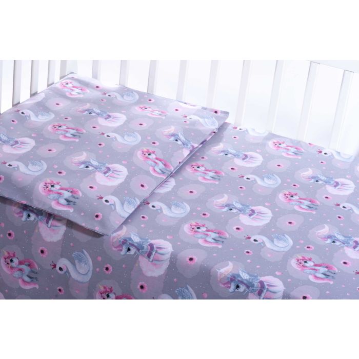 Patalynė kūdikiams 135x100 "Lovely" pilki vienaragiai