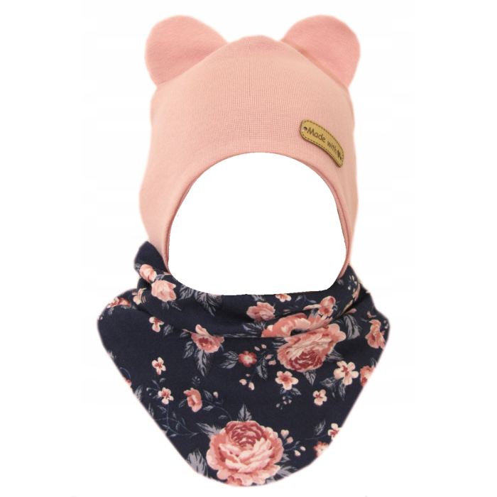 Kepurytė ir kaklaskarė kūdikiui "Love" - Navy flora