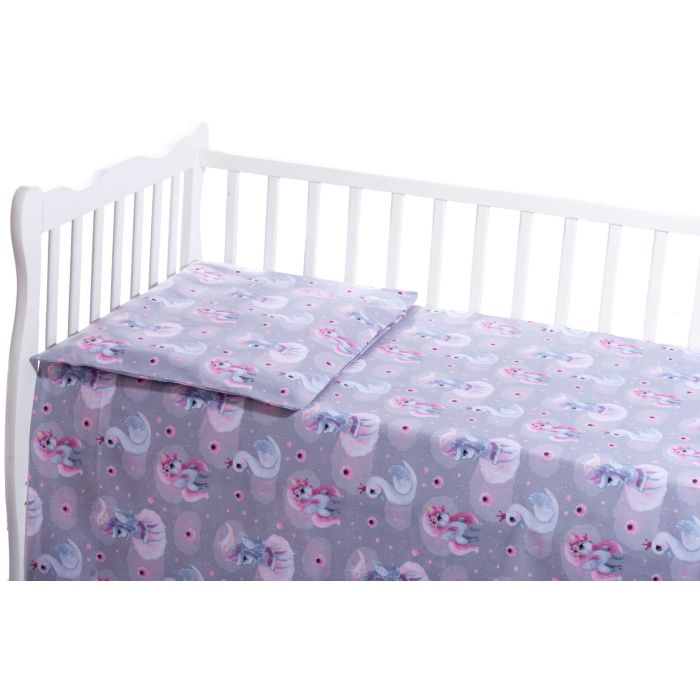 Patalynė kūdikiams 135x100 "Lovely" pilki vienaragiai