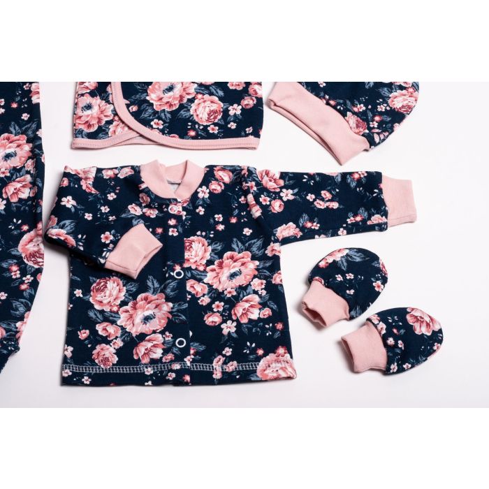 Kūdikio kraitelis - drabužėliai naujagimiui "Flora  navy" 5 dalių 