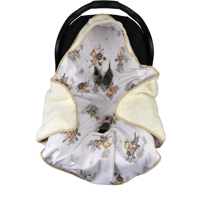 Pledas vokelis automobilinei kėdutei 80x80 cm "Bear pilot" ecru 