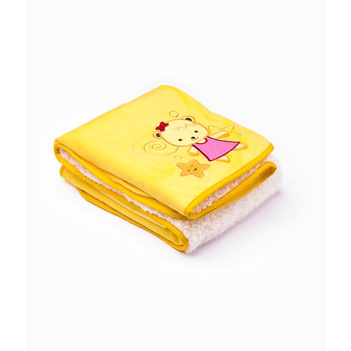 Dvipusis pledukas kūdikiui "Miško draugai" 100x75cm iš mikrofibros su 3D aplikacija geltonos sp.