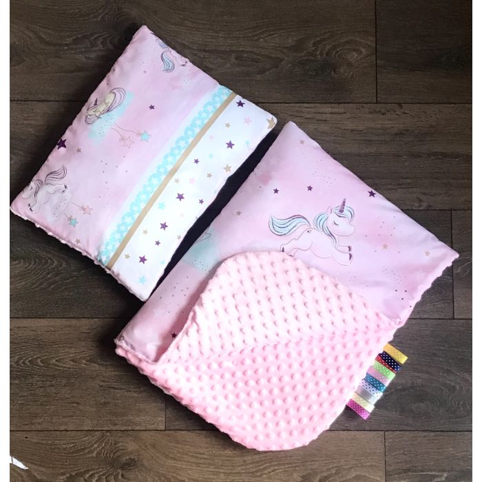 Komplektas kūdikio vežimėliui "Lovely unicorns" rožinės spalvos