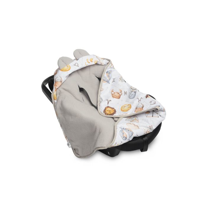 Muslino pledas automobilinei kėdutei "ZODIAC" 90x90 cm pilkas