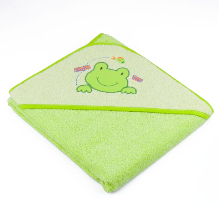 Rankšluostis kūdikiui "Animals" su gobtuvu 80x80cm "frotte" žalios sp.