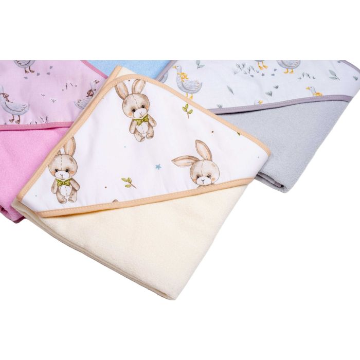 Rankšluostis kūdikiui "Cotton tail" su gobtuvu 80x80 cm "frotte" 