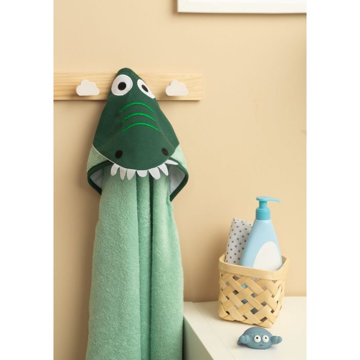 3D Rankšluostis kūdikiui "Croco" su gobtuvu 100x100cm "frotte" žalias