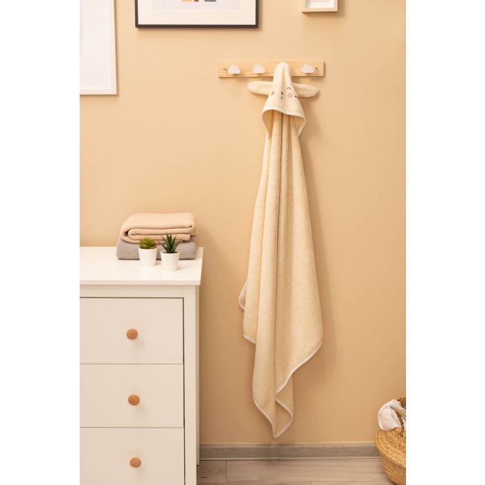 Rankšluostis kūdikiui "BUNNY" su gobtuvu 90X90 cm ecru