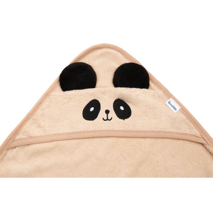 Rankšluostis kūdikiui "PANDA" su gobtuvu 90X90 cm "frotte" smėlio spalvos