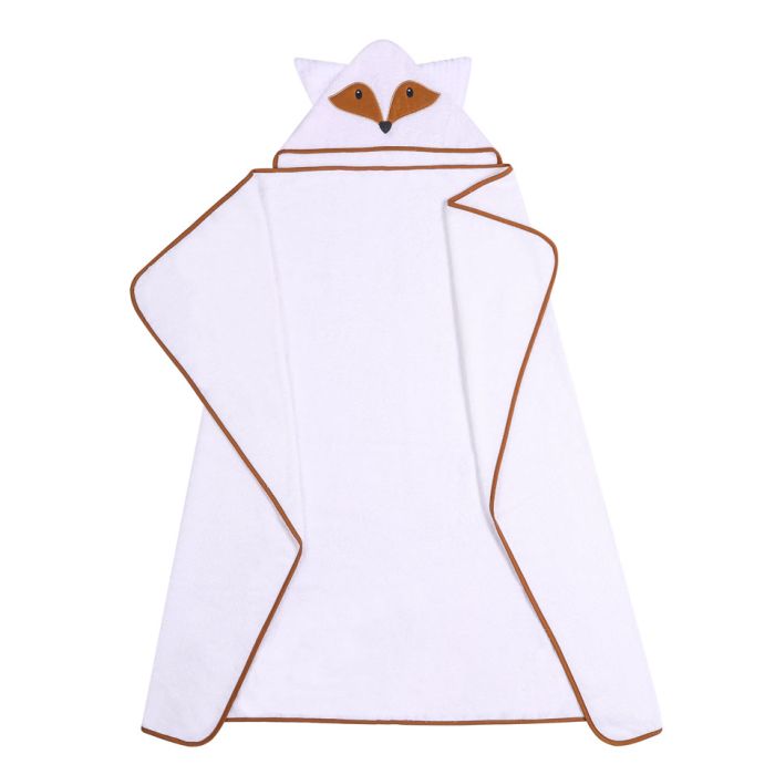 Rankšluostis kūdikiui "FOX" su gobtuvu 100x120cm baltas