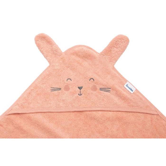 Rankšluostis kūdikiui "BUNNY" su gobtuvu 90X90 cm rožinės spalvos