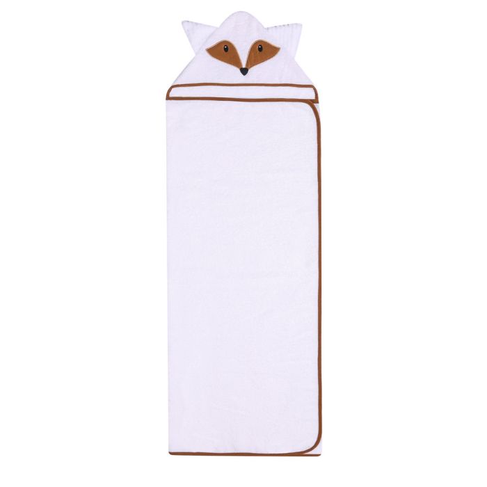 Rankšluostis kūdikiui "FOX" su gobtuvu 100x120cm baltas