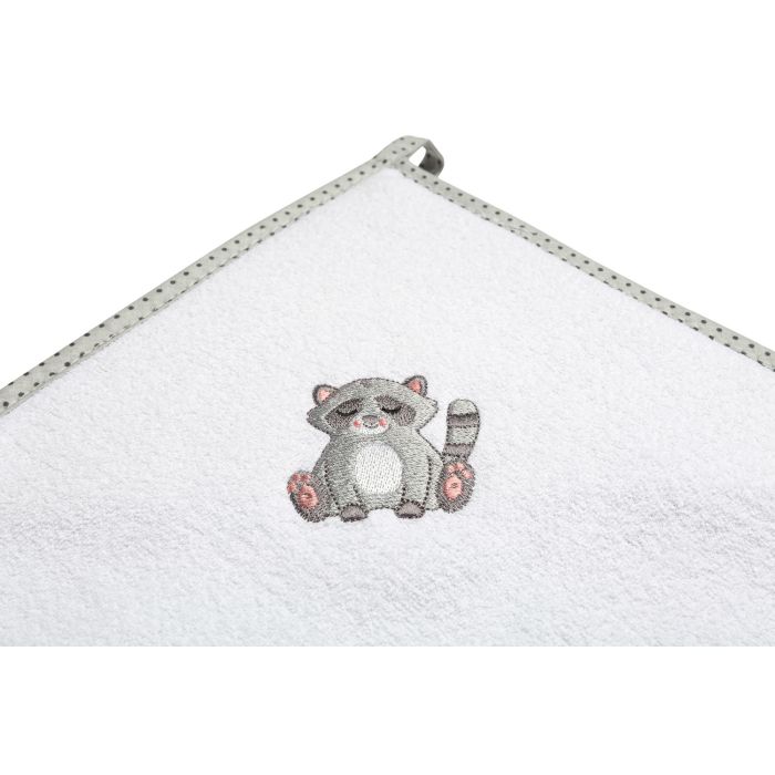 Rankšluostis kūdikiui "Raccoon" su gobtuvu 100x100cm 