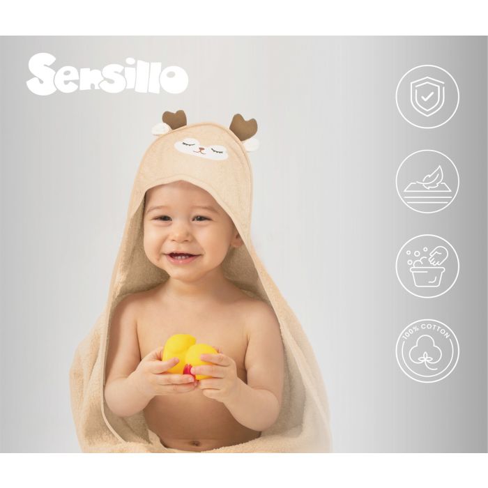 3D Rankšluostis kūdikiui "Brown deer" su gobtuvu 100x100cm "frotte" 