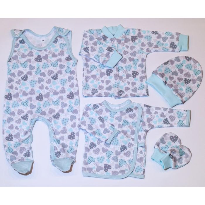 Kūdikio kraitelis - drabužėliai naujagimiui "Hearts" 5 dalių 