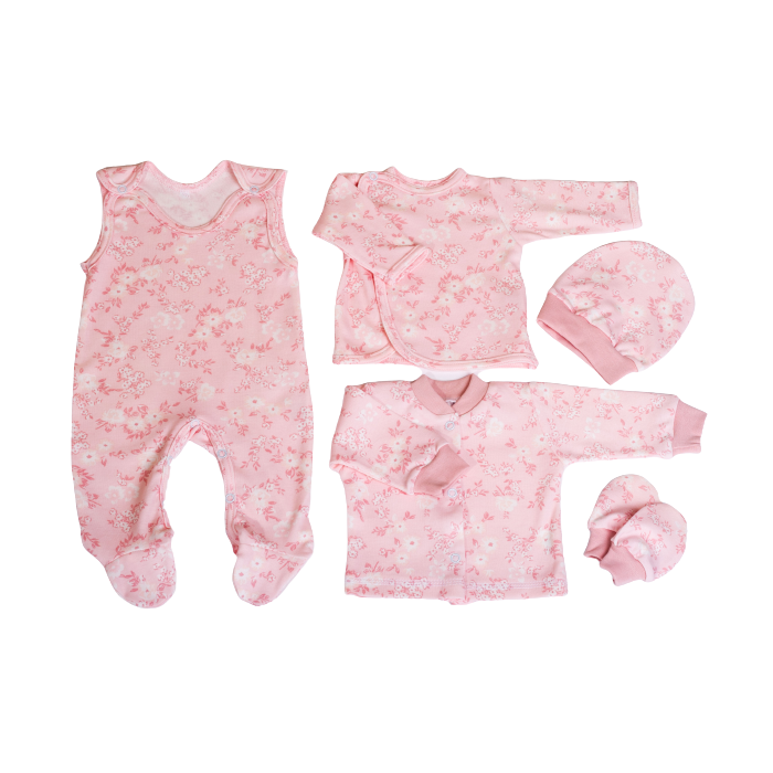 Kūdikio kraitelis - drabužėliai naujagimiui "Gentle story " 5 dalių rožinės spalvos