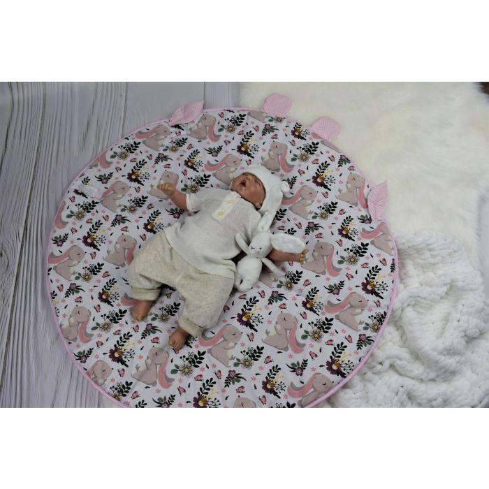 Vokelis - kilimėlis 2in1 kūdikiui "Bunny&Flowers" skersmuo 88 cm