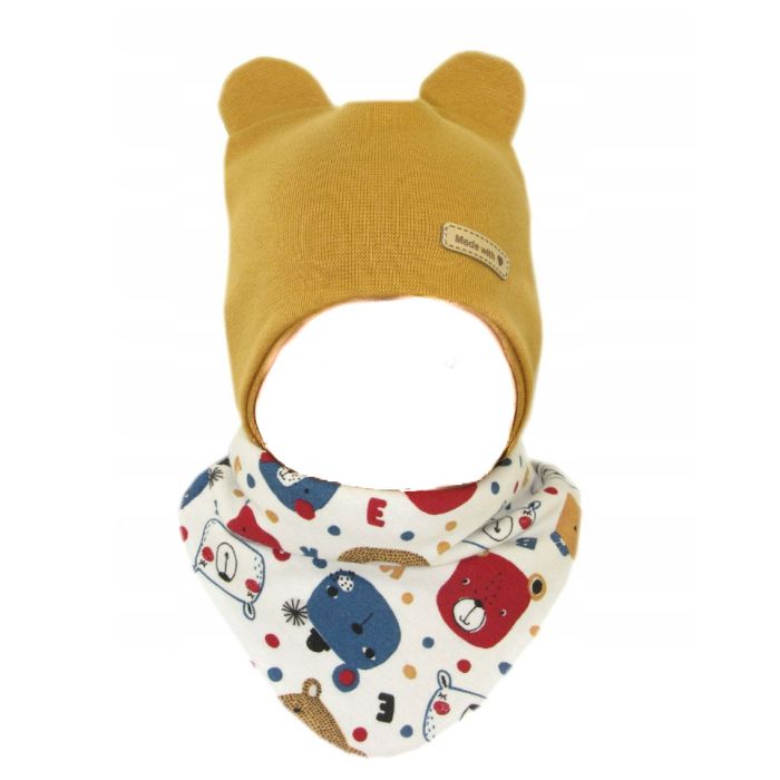Kepurytė ir kaklaskarė kūdikiui "Love" - Mustard