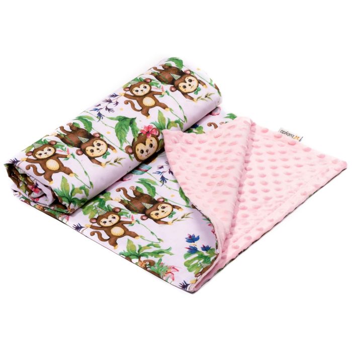 Pledas kūdikiui "Monkey's fiesta" 100x75cm  rožinės spalvos