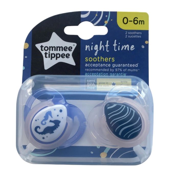 Čiulptukai Tommee Tippee "Night Time" 0-6m  2vnt Seahorse
