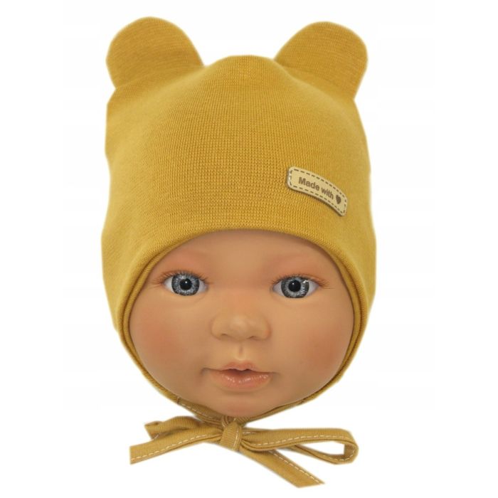 Kepurytė ir kaklaskarė kūdikiui "Love" - Mustard