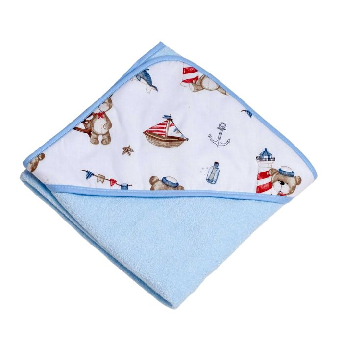 Rankšluostis kūdikiui "Sailor" su gobtuvu 80x80 cm "frotte" 