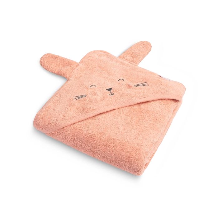 Rankšluostis kūdikiui "BUNNY" su gobtuvu 90X90 cm rožinės spalvos