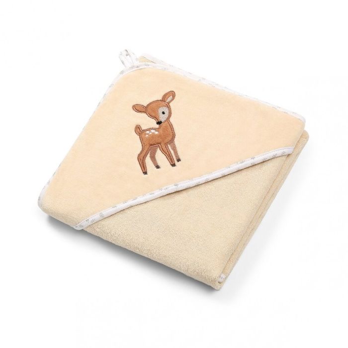 Veliūrinis rankšluostis kūdikiui "Bembi" su gobtuvu 100X100cm kreminis