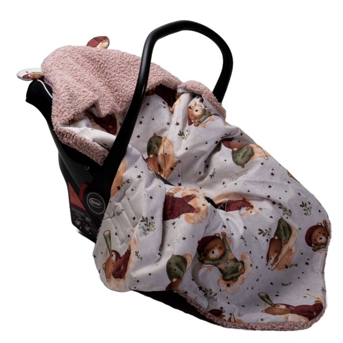 Pledas - vokelis automobilinei kėdutei "Blush teddy" 90x90 cm 