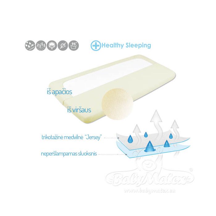 Neperšlampama paklodė su guma lopšiukui šviesiai kreminės sp. 90x40