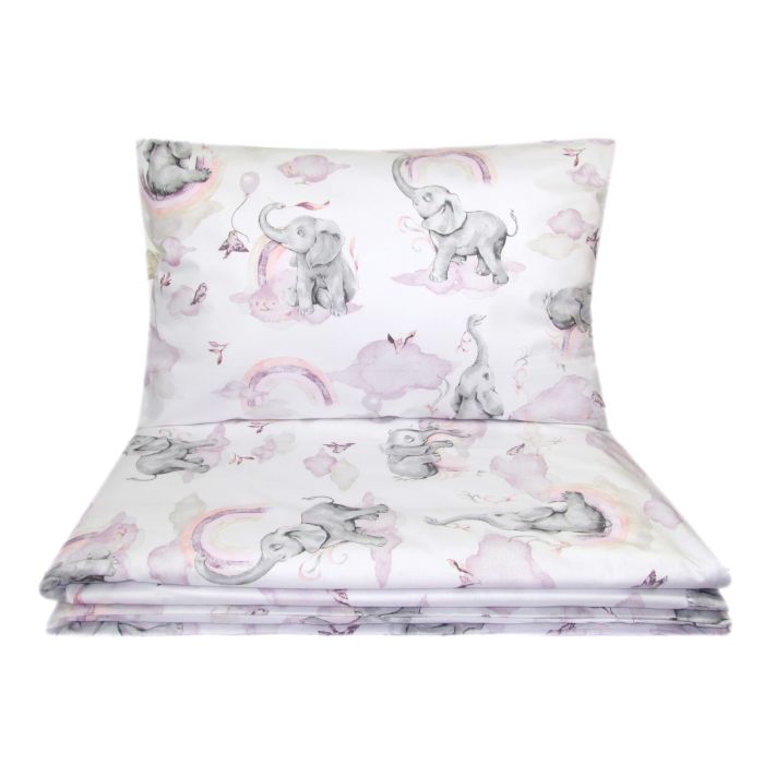 Kūdikio patalynės komplektas 135x100 "ELEPHANTS" rausvas