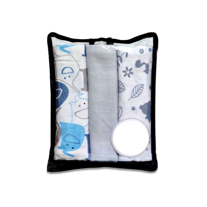 Muslino vystyklų rinkinys kūdikiams "Elephants In blue" 