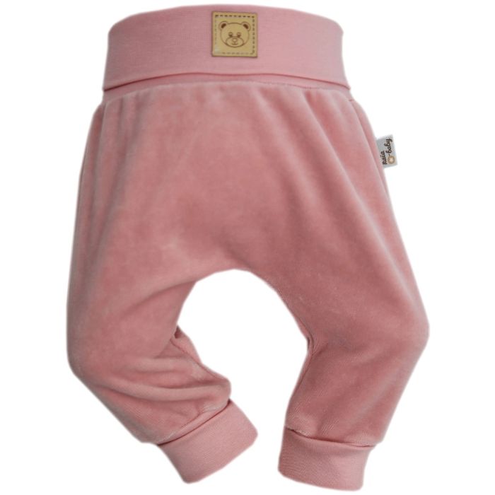 Veliūrinės kelnytės kūdikiui "BEAR PINK" be pėdučių