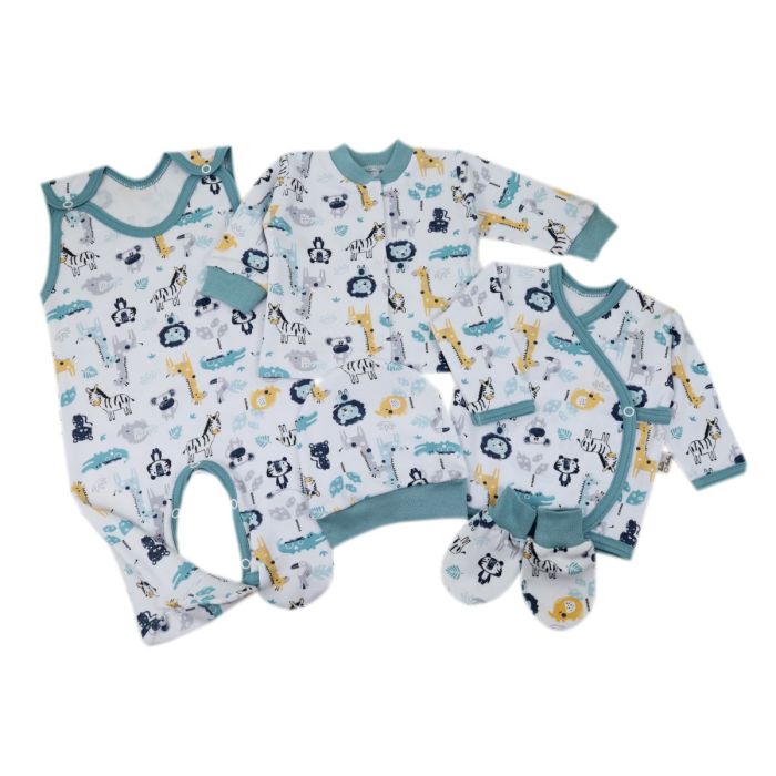 Kūdikio kraitelis - drabužėliai naujagimiui "Animals iceberg" 5 dalių 