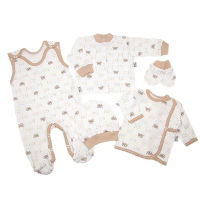 Kūdikio kraitelis - drabužėliai naujagimiui "Bear glamour" 5 dalių baltas