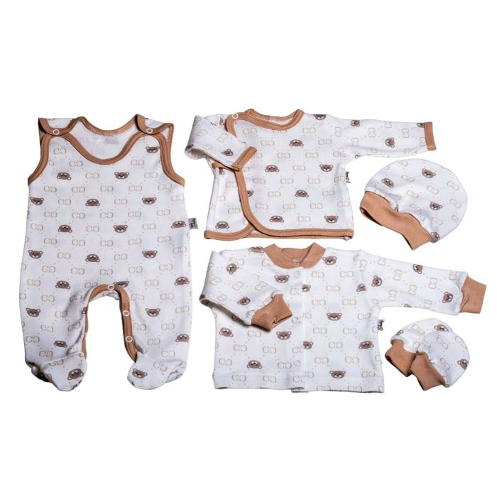 Kūdikio kraitelis - drabužėliai naujagimiui "Bear glamour" 5 dalių baltas