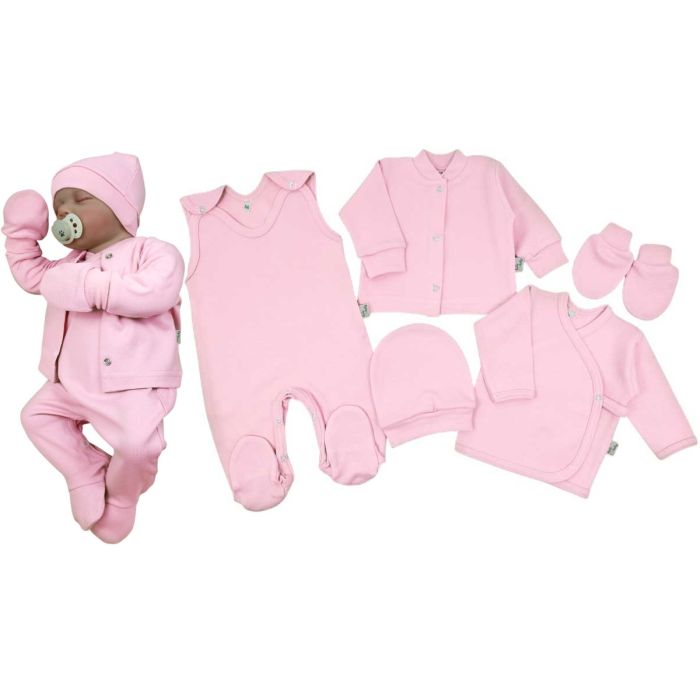 Kūdikio kraitelis - drabužėliai naujagimiui "Blank baby pink" 5 dalių