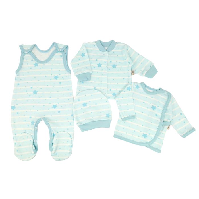 Kūdikio kraitelis - drabužėliai naujagimiui "Galaxy blue" 5 dalių